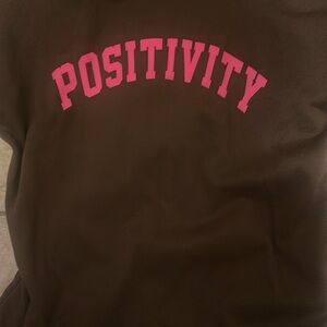 Brown Hoodie with Pink 'Positivity' Print